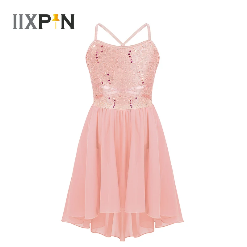 Детское балетное кружевное трико с блестками для девочек шифоновое платье