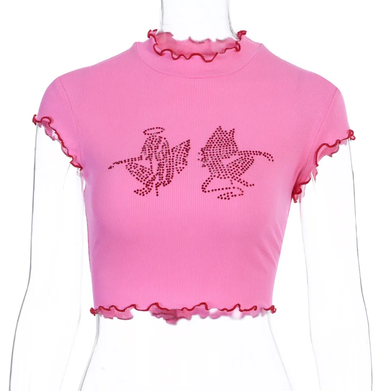 

Fannic 2020 Summer Women 's Ruffled round Neck Navel Animal Printing Short-Sleeved T-shirt