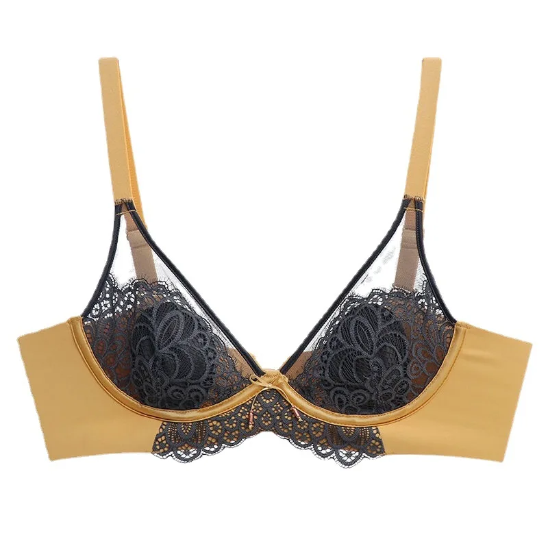 

Ultra-thin crystal cup ladies bra French lace breathable seamless sexy rabbit ears silk girl underwear