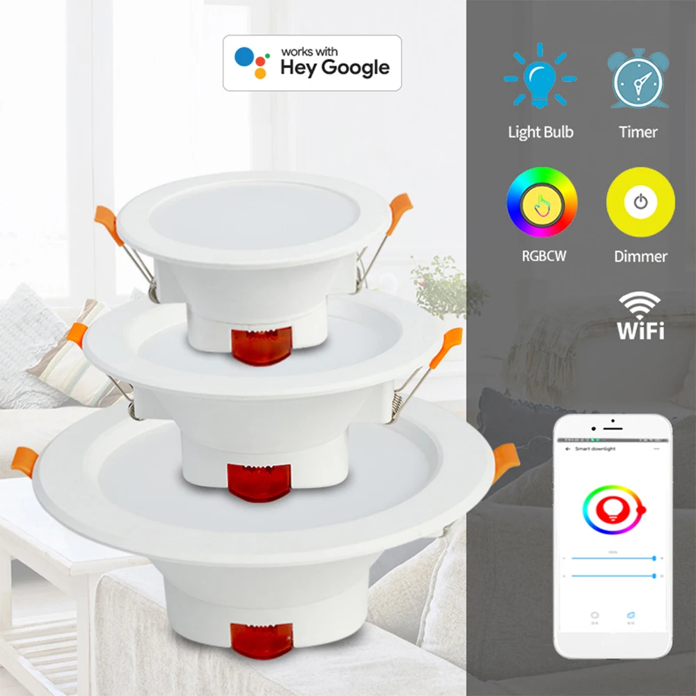 

Wifi Smart Downlight Spotlight Dimmable RGB Voice Control WiFi APP RGB Color Changing Downlight For Home