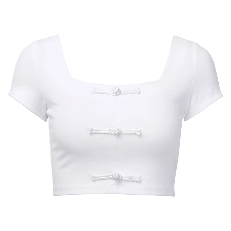 Модные женские футболки Cheongsam на пуговицах летняя простая Базовая футболка с