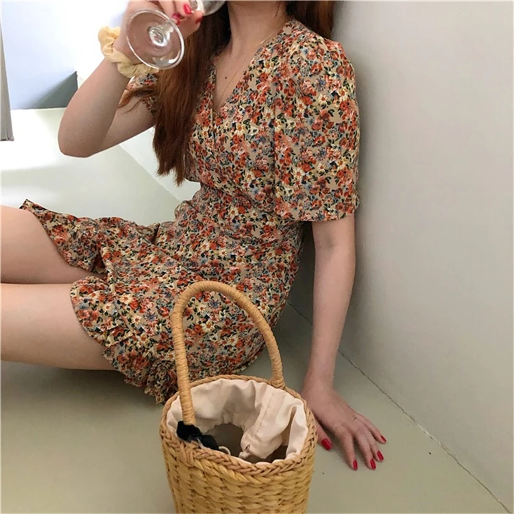 Женское шифоновое платье с завышенной талией повседневное асимметричное мини