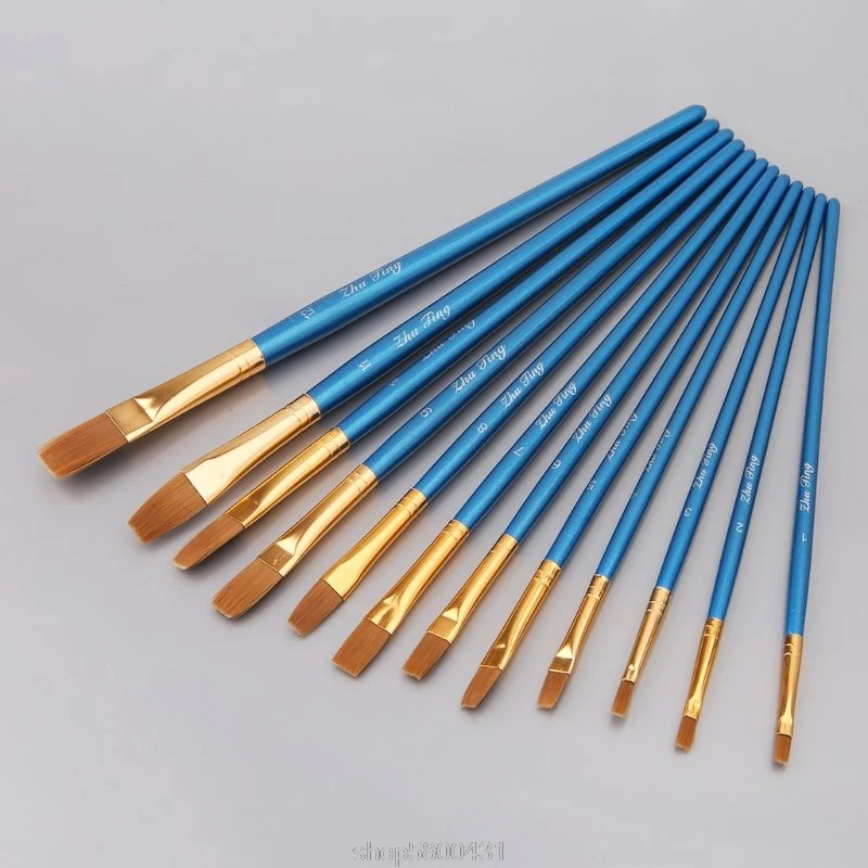 

12Pcs Artist Paint Brush Set Nylon Bristles Watercolor Acrylic Oil Painting Slant Flat Round Pointed Pen N09 20 Dropshipping
