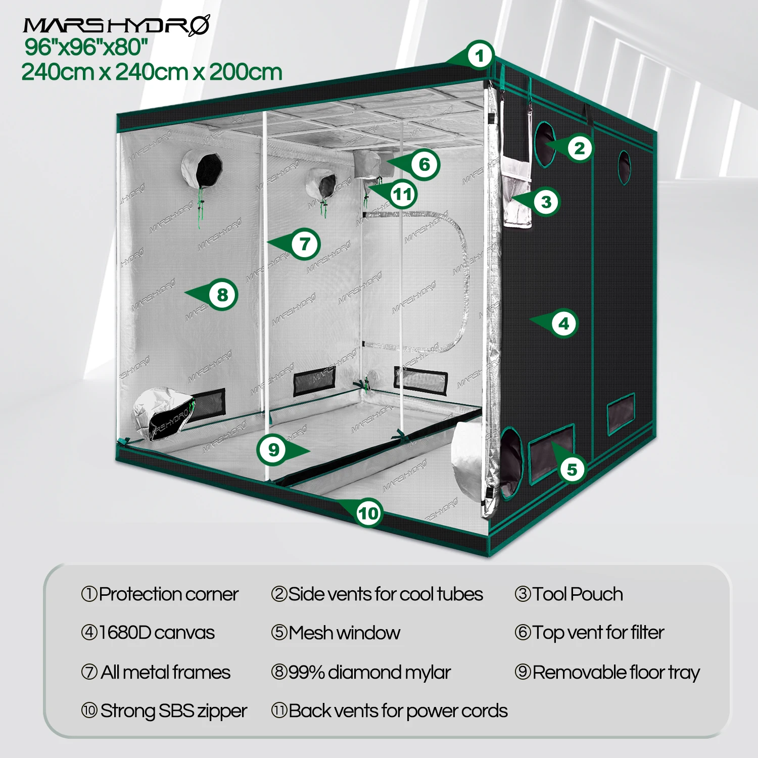 MarsHydro 240x240x200 см (96 ''x 96'' x 80 '') тент для выращивания в помещении