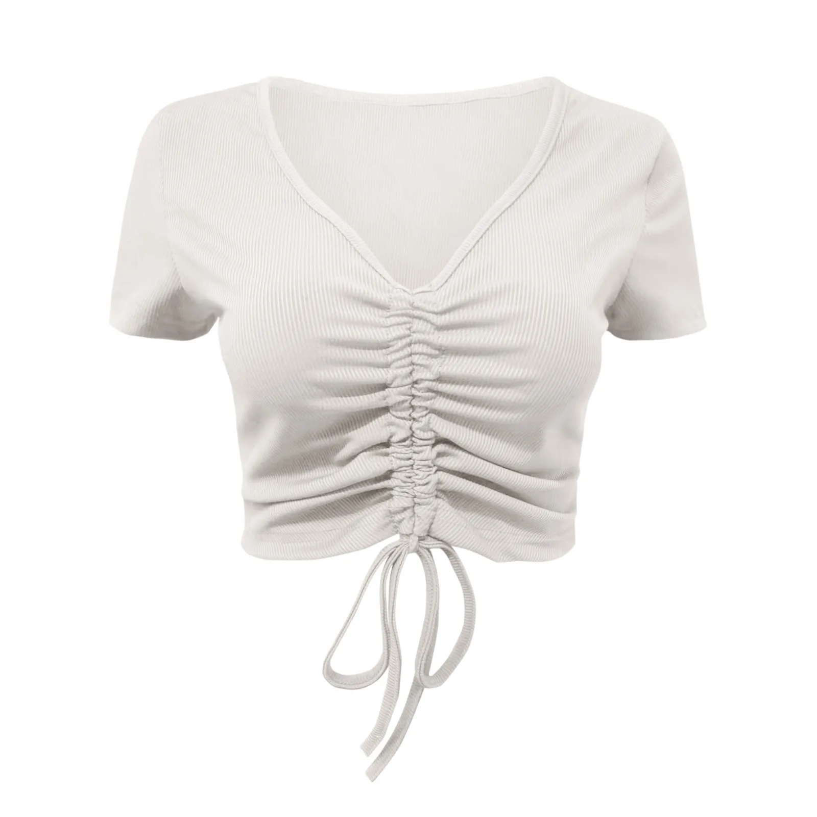 Кроп-топ женский с V-образным вырезом на завязках спереди | Женская одежда
