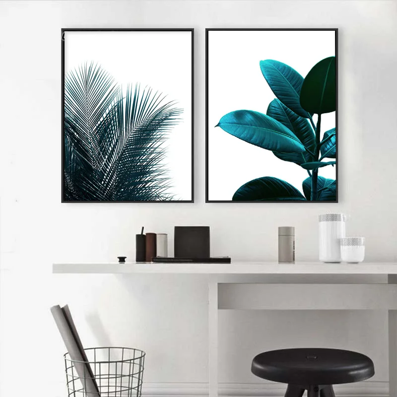 Скандинавский холст с зелеными листьями скандинавский постер тропическим