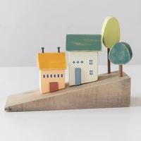 nordic wooden house ornaments home decoration wood architecture cute desk miniature craft work baby kids room nursery decor