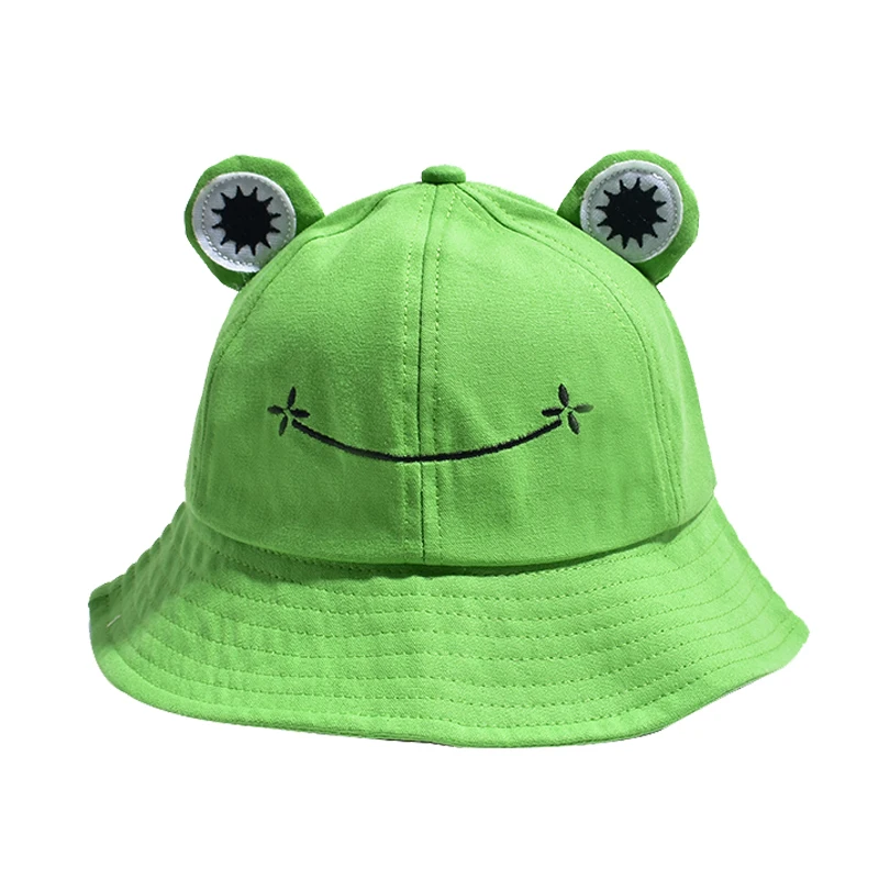 

New Cute Green Frog Letter Bucket Hats Women Cover Fisherman Cap Hat for Adult Women Girl Sunscreen Summer Outing Cap Present