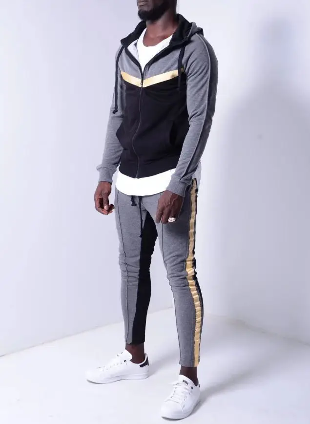 2 Pieces Tracksuit Set Sports Suit Men's Hooded Sweatshirt Men New Casual Slim Zipper Jacket + Pencil Pants Streetwear | Мужская