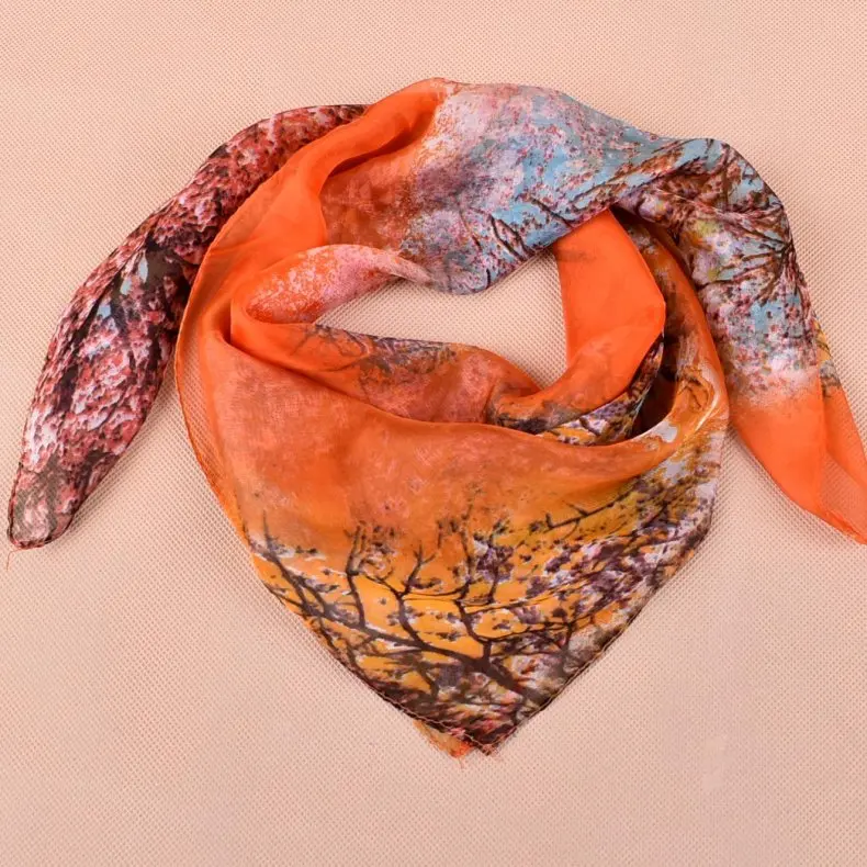 Весенняя двухцветная шелковая сатиновая квадратная лента для волос хиджаб