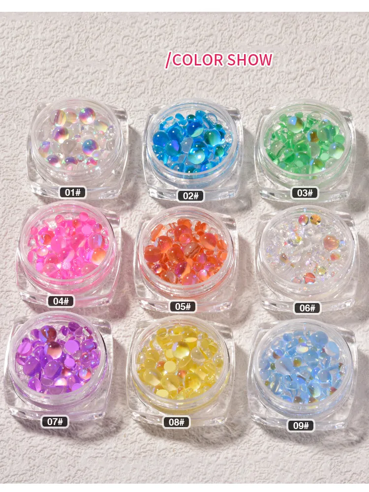 

Candy Colors Mixed Size Mermaid Round Glass Crystal Beads AB 3D Nail Art Rhinestones DIY Flatback Acrylic Stones Decorations