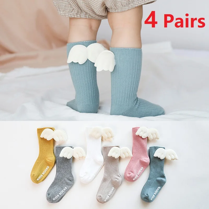 

4 Pairs New children socks cotton wings non-slip baby socks boneless tube baby socks leg warmers leg warmers girls