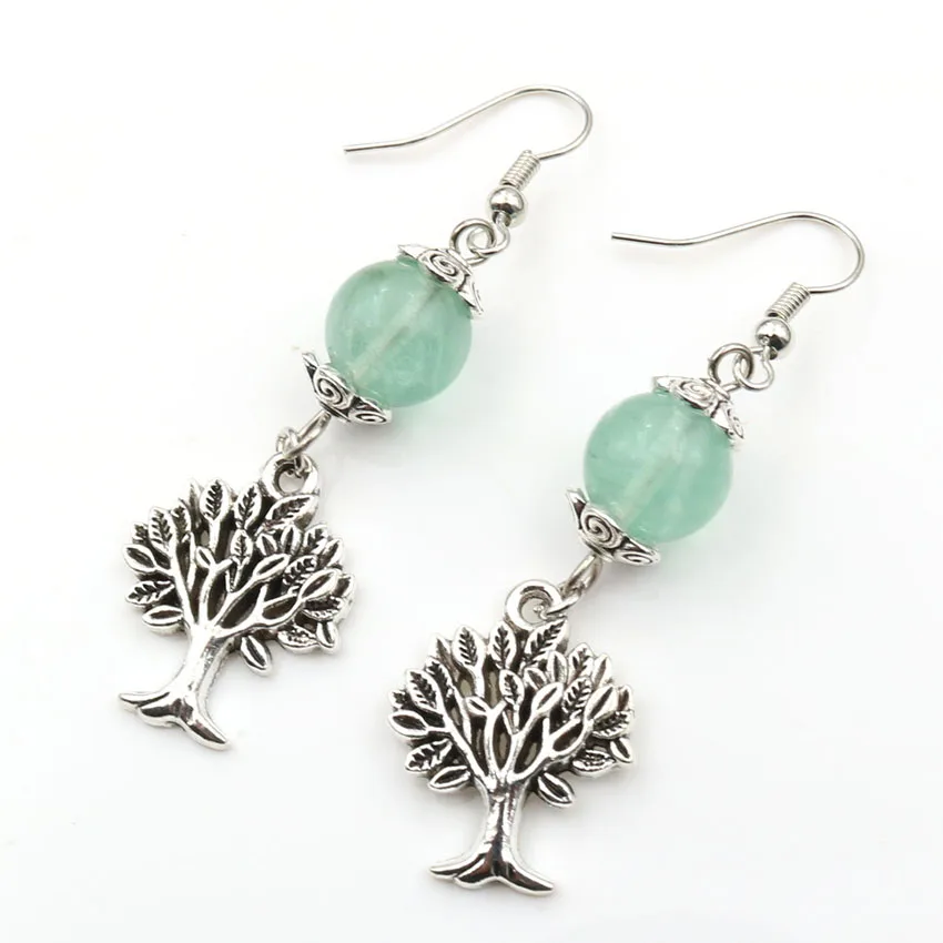 FYJS Unique Antique Silver Plated Tree of Life Red Agates Round Beads Dangle Earrings Rock Crystal Jewelry | Украшения и