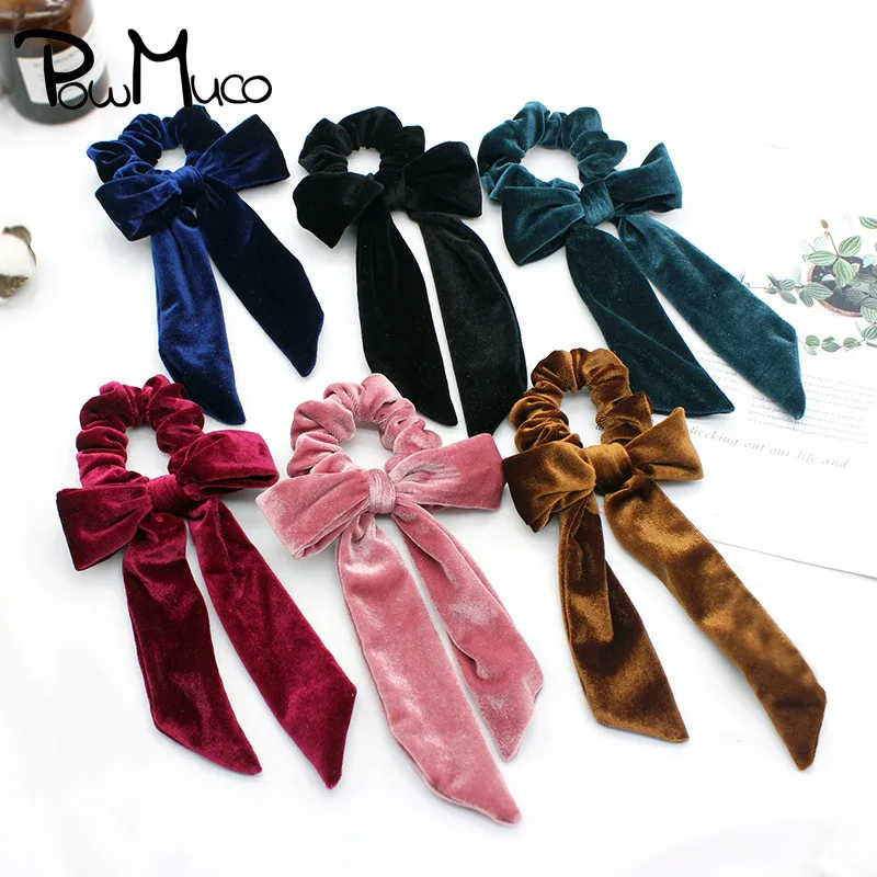 

Powmuco Solid Color Velvet Ribbon Large Intestine Hair Rope Fashion DIY Handmade Bows Elastic Hairband Women Ponytail Headwear