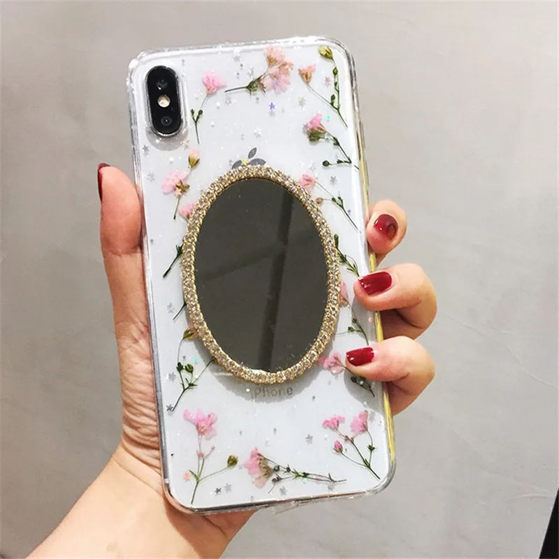 Чехол для iPhone 11 XR 7 8 Pro Max X XS Plus 6 6s чехол со стразами зеркало макияжа настоящий