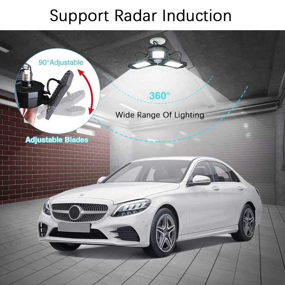 Светодиодный светильник для гаража 80 Вт потолочный лампа с индукцией радара 6000лм