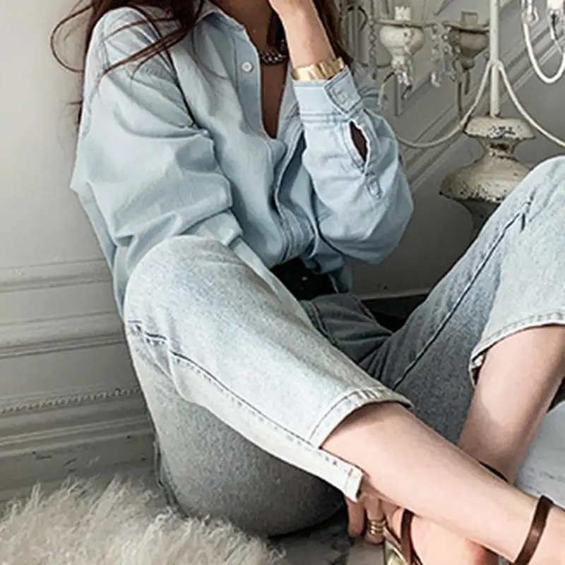 

Turn Down Collar Long Sleeve Single Breast Blouse Women Work Style Office Lady Solid Blusas Spring Loose 2021 New Shirt