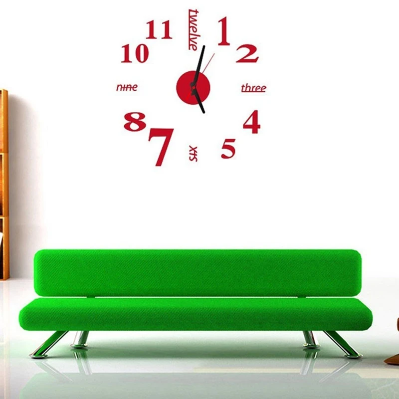 Modern Frameless 3D DIY Wall Clock Kit Decoration Home for Living Room Bedroom(Red) | Дом и сад