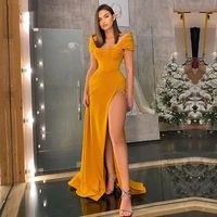 sexy gold arabic evening dresses 2022 pleats high side split sweetheart dubai prom gown formal long party night celebrity dress
