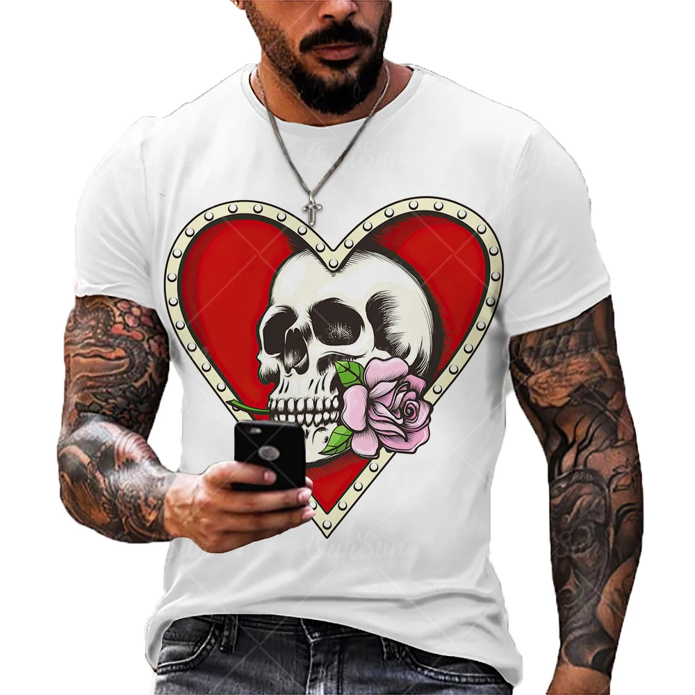 

Summer Hot Sale 3d Printing Men's T-shirt Fashion Round Neck Casual Short-sleeved Shirt Horror Skull Gothic Trend Hot Sale Overs