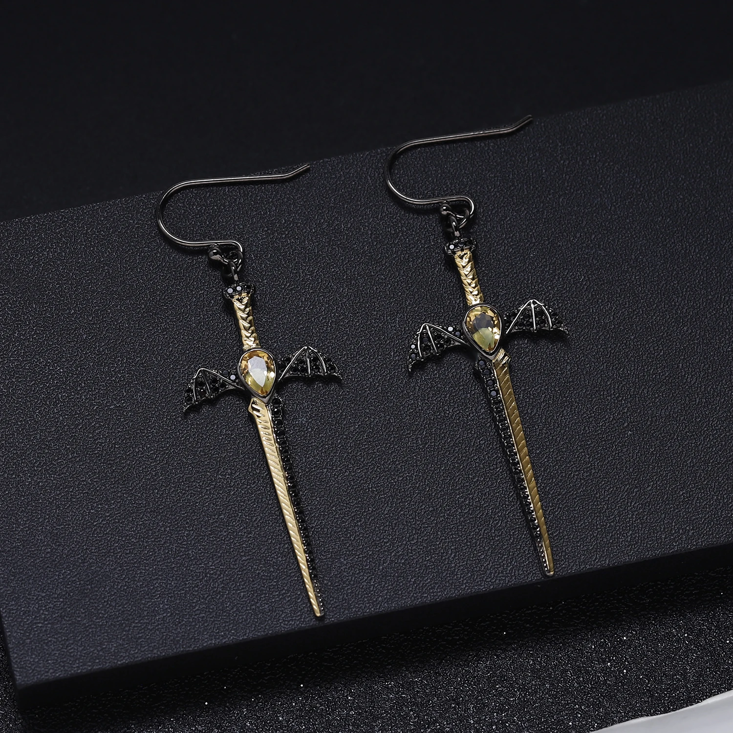 GEM'S BALLET 0.76Ct Natural Citrine Earrings 925 Sterling Silver Vintage Bat's Wing Sword Drop for Women Fine Jewelry | Украшения и