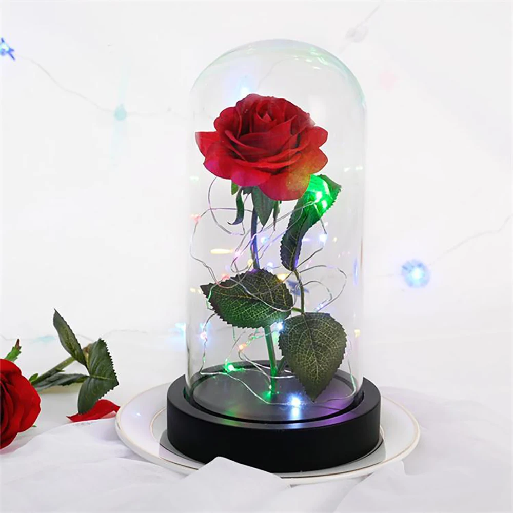 Горячая красная Роза светодиодный светильник кой в стеклянном куполе на