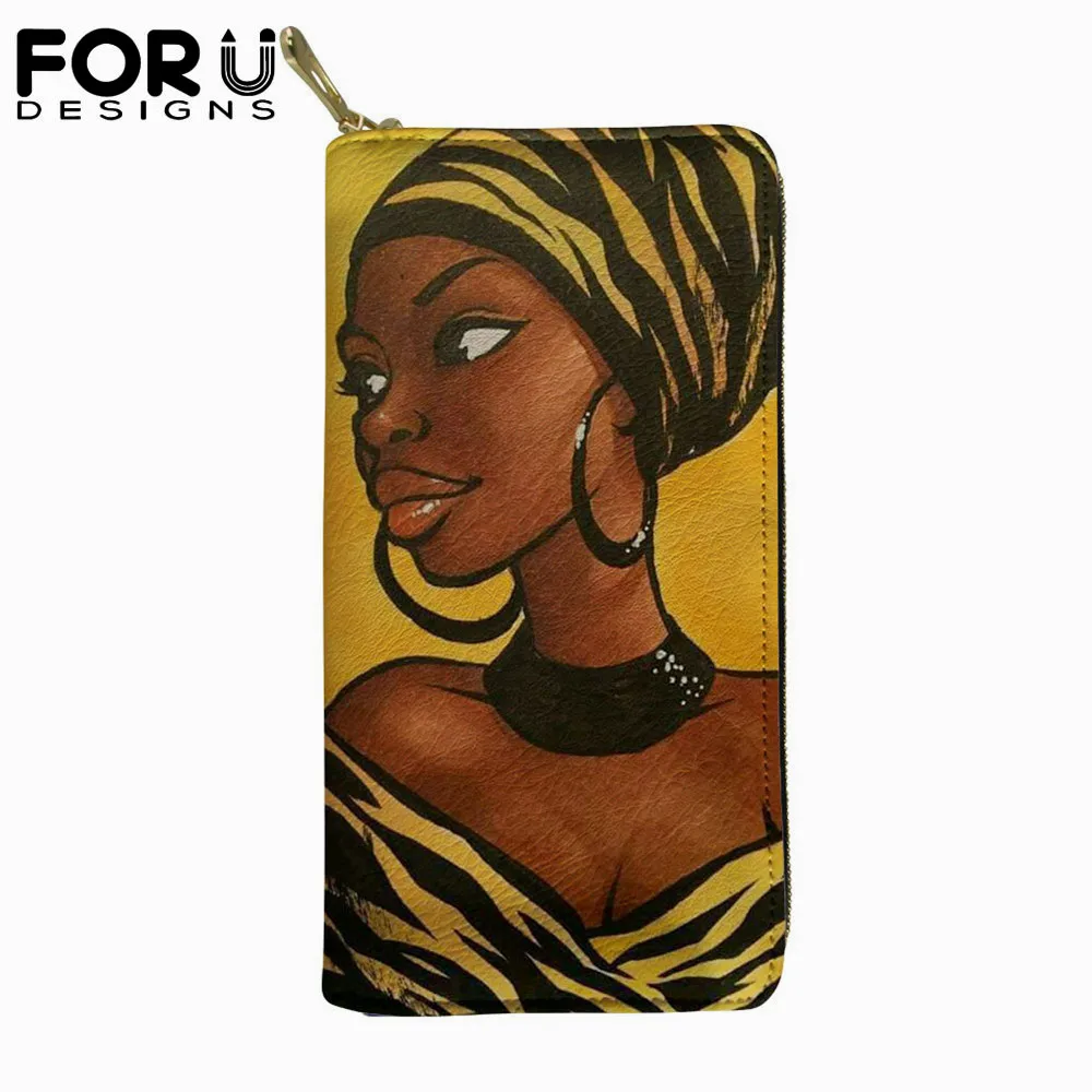 FORUDESIGNS Wallet Girls Luxury Long Leather Wallets Afro Women Printing Card Holder Cases for Female Wristband Zipper Purse | Багаж и