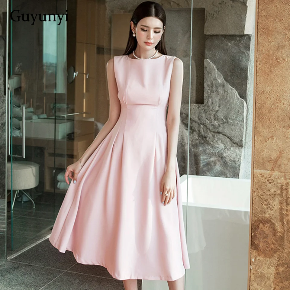 

Женское вечернее платье без рукавов, элегантное простое свободное платье с О-образным вырезом, высокой талией и широким подолом, лето 2022