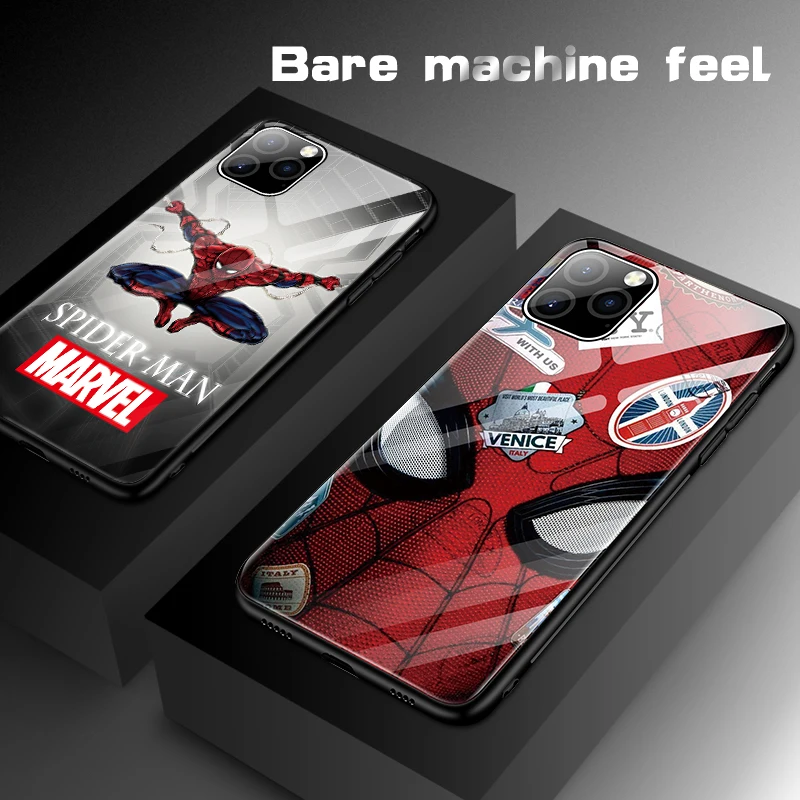 Чехол из закаленного стекла для телефона Marvel с человеком-пауком для iPhone 11 Pro Max XSmax XR XS X 8 7 6s 6 Plus, роскошный защитный чехол