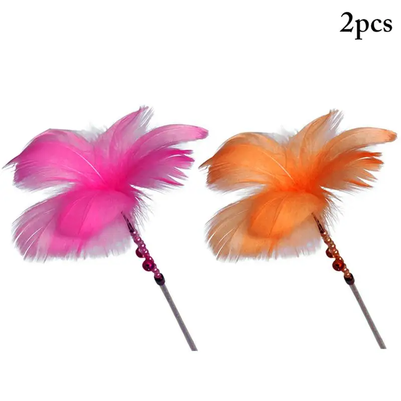 

2PCS Cat Teaser Cat Flirting Stick Toys Colorful Interactive Pet Supplies Feather Cat Teasing Toy for Playing Pet Supplies tf