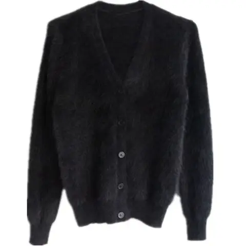 

New Women Mink Cashmere Cardigans 2020 Button Sweaters Korean Yellow Crop Knitted Coat Women Tricot Short Black Sweaters Female