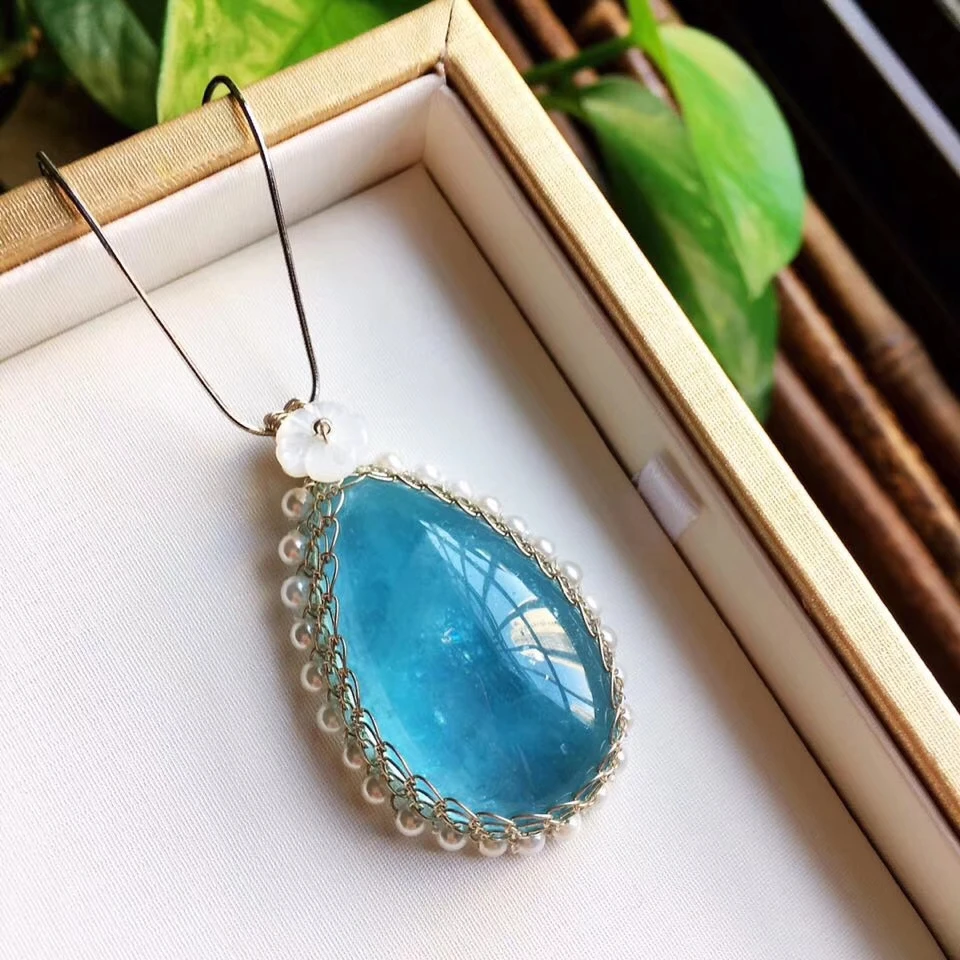 Натуральный Синий Аквамарин для женщин и мужчин подвеска с прозрачными бусинами