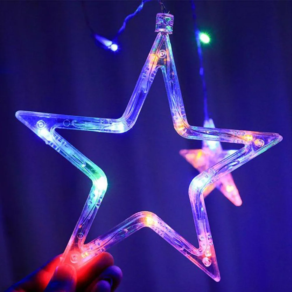 

2021 Lights Battery Garland Cotton Ball Holiday LED Star Moon Curtain Lights Garland String Festival Decor Lamps