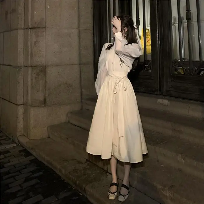 

Spring and summer two piece set 2020 Korean gentle girlish Chiffon splicing Top + high waist versatile Skirt Set