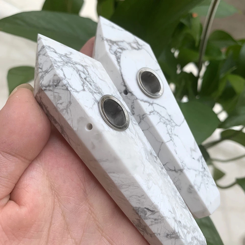 Курительная трубка Howlite из натурального кварца с кристаллами + ситечко кварцевый