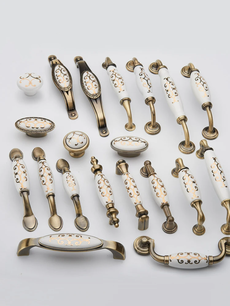 Ручки двери в европейском стиле зеленая бронзовая золотистая керамическая ручка