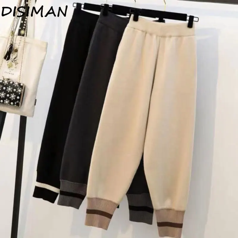 DISIMAN осень 2019 новый корейский стиль женские зимние джоггеры брюки Широкие стрейч