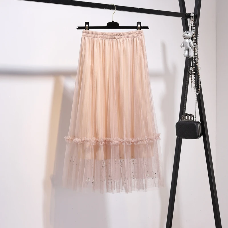 Женская винтажная юбка с высокой талией длинная Плиссированная фатиновая