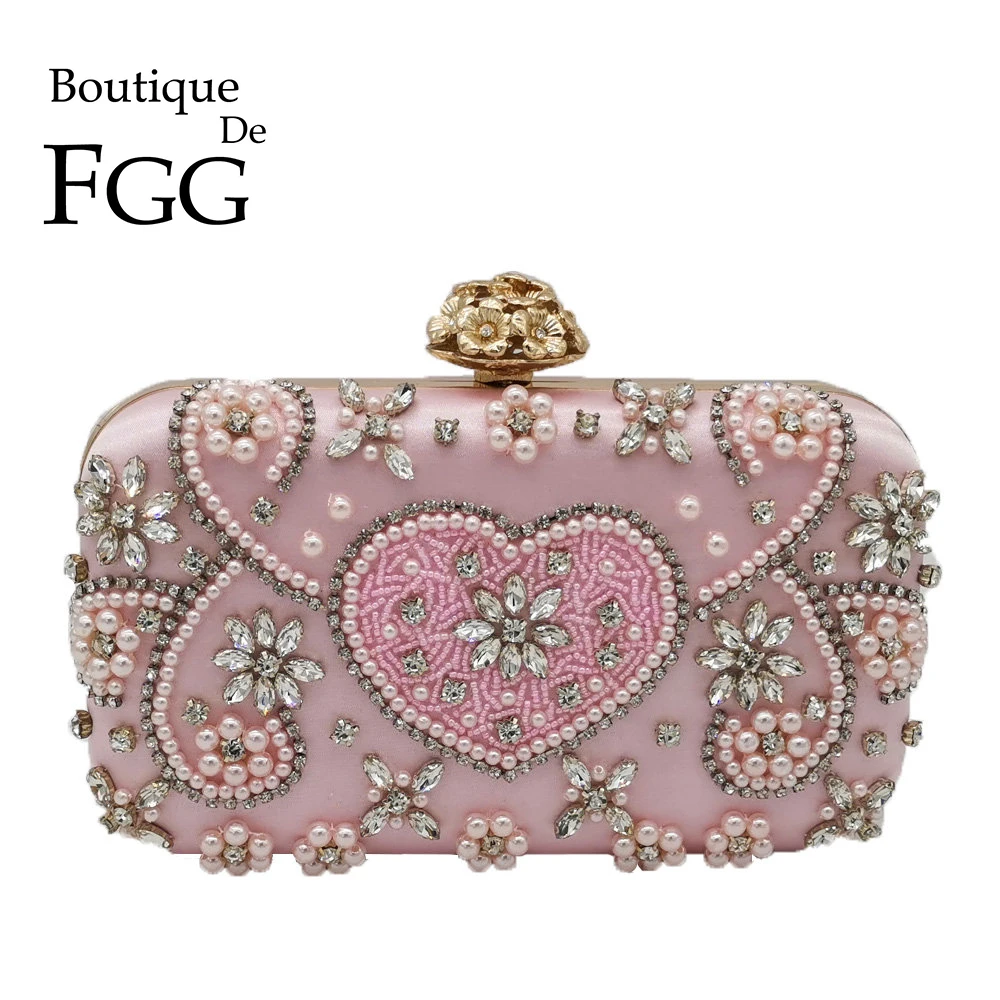 Женский клатч с бусинами Boutique De FGG Винтажный Розовый сердцем и цветами свадебные
