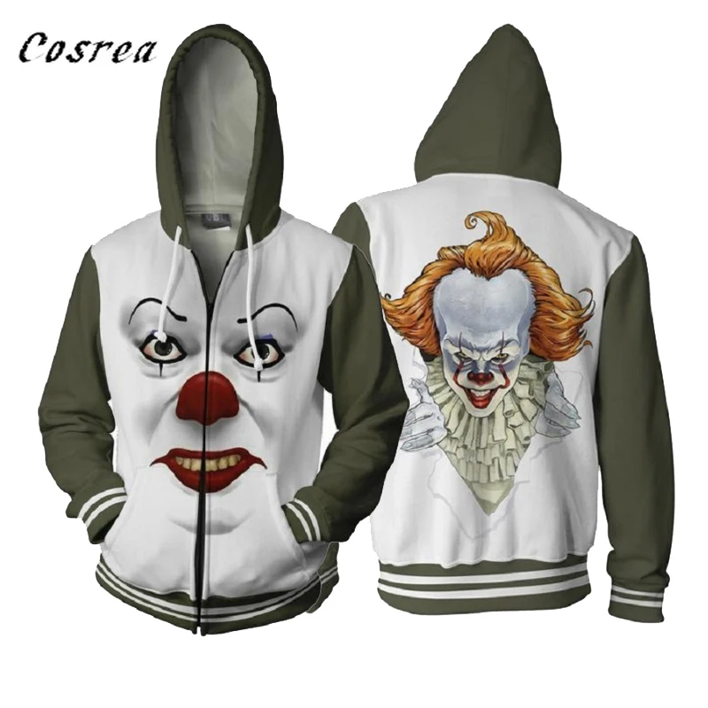 Хэллоуин жакет Джокера Pennywise костюм клоуна потрясающий pennywise Косплей Толстовка