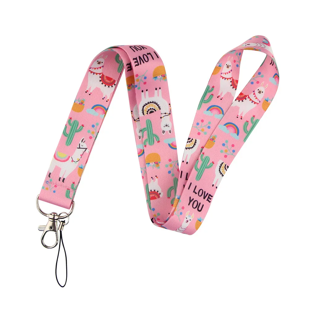 

Cute Alpaca Pink Keychain Neck Strap Lanyard For Keys ID Card Badge Holder Mobile Phone Straps Hang Rope Webbing Ribbon Lanyards