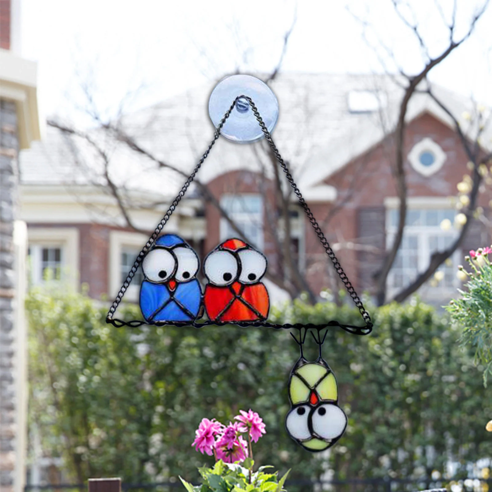 Decoraci&oacute;n de ventana de vidrio para el hogar, adorno de b&uacute;ho &uacute;nico, cadena artesanal colgante para balc&oacute;n y jard&iacute;n, decoraci&oacute;n al aire libre-4