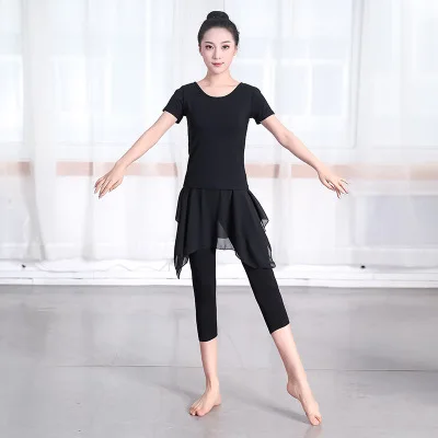 Dance practice clothes spring and summer long-sleeved modern dance suit adult modal beauty back shape body Latin |