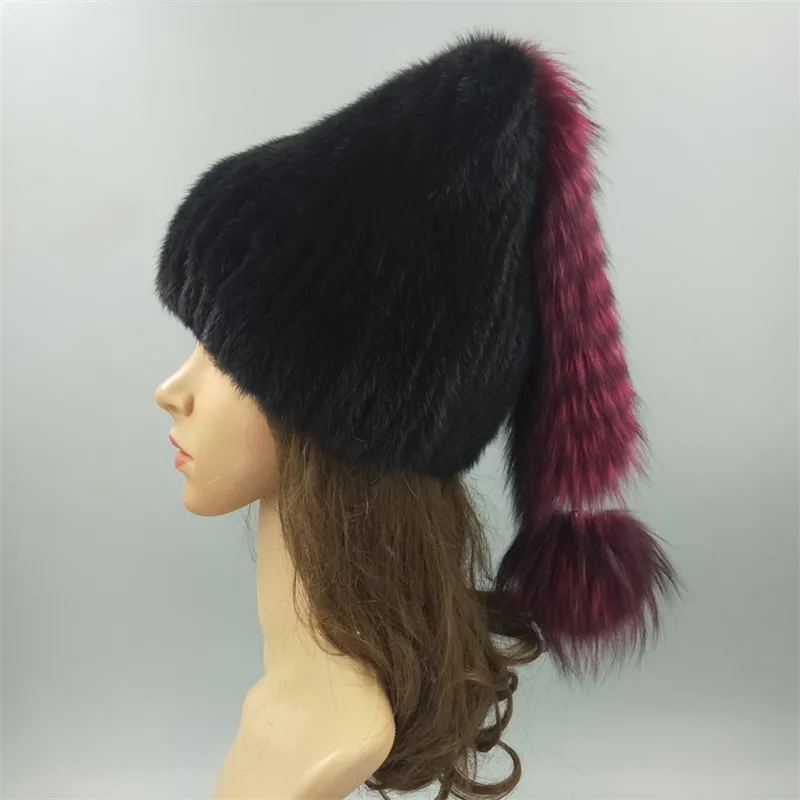 2019 Hot Fashion High Quality Full Variety Full Range Of Knitted Mink Fur Hat Accessories Fox Tail Winter Warm Fur Hat.