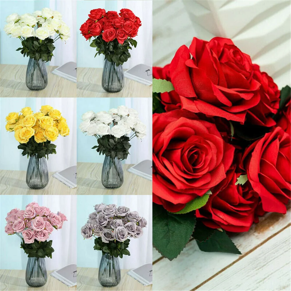 

High-grade Simulation Silk 10 Head Roses Bouquet Home Wedding Decoration artificial flowers Valentine's Day Christmas Gifts