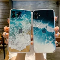 sea water blue wave clear phone case for iphone 11 12 13 pro max 7 8 plus se 2020 x xr xs max transparent back cover shell