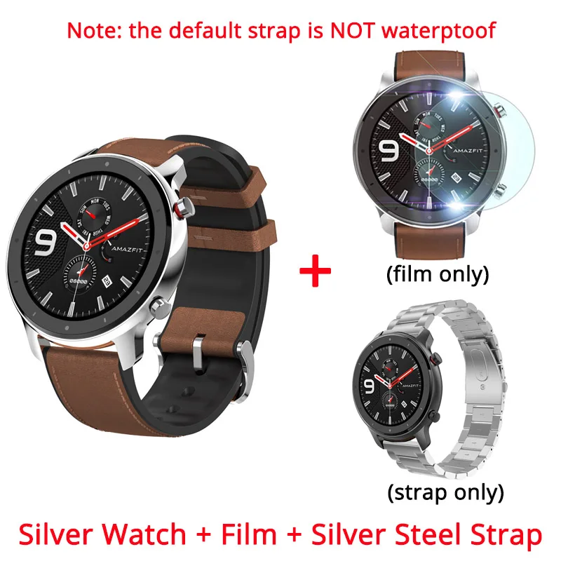 silver nsilver steel Оригинальные Huami Смарт-часы AMAZFIT GTR 47 мм 5 АТМ водонепроницаемые часы 1,3" AMOLED gps+ ГЛОНАСС умные часы мужские 24 дня батарея - Цвет: silver nsilver steel