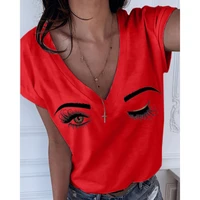 2021 summer s 5xl plus size eyebrows eyes deep v neck womens t shirt new solid casual womens tops short sleeve tshirts funny