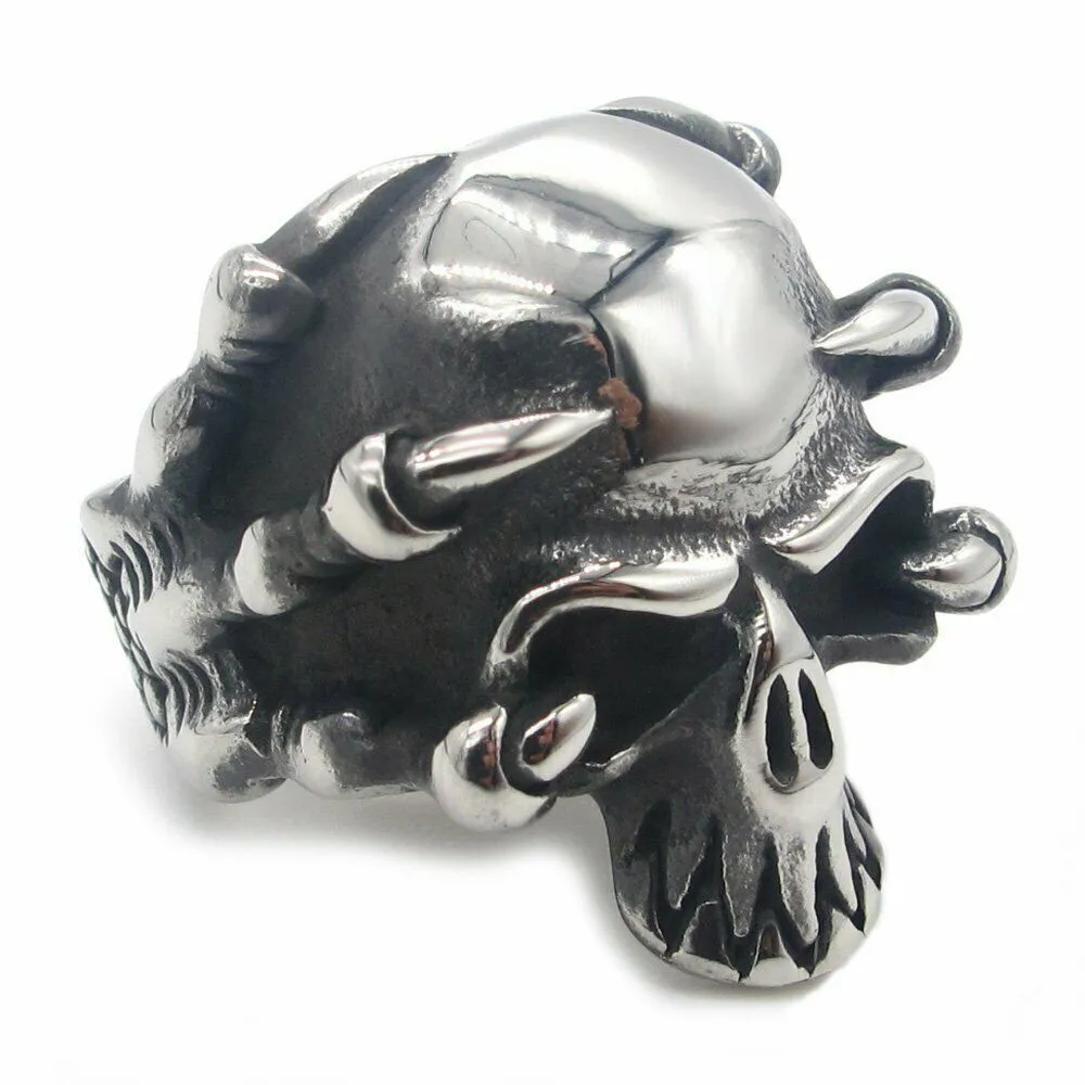 

Mens Stainless Steel Gothic Biker Punk Claw Holding Skull Ring Size 7-13