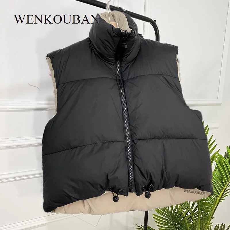 

Весна 2022, черный укороченный жилет, пальто, женская модная теплая куртка без рукавов, жилет с высоким воротником, женская повседневная верхн...
